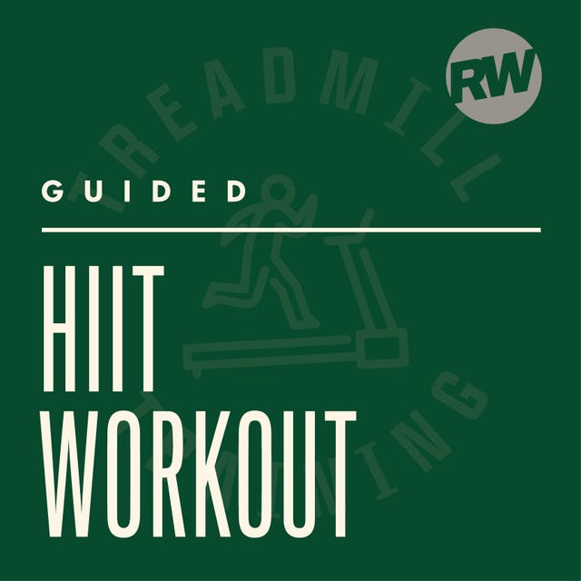 guided hiit workout advertisement with a treadmill silhouette