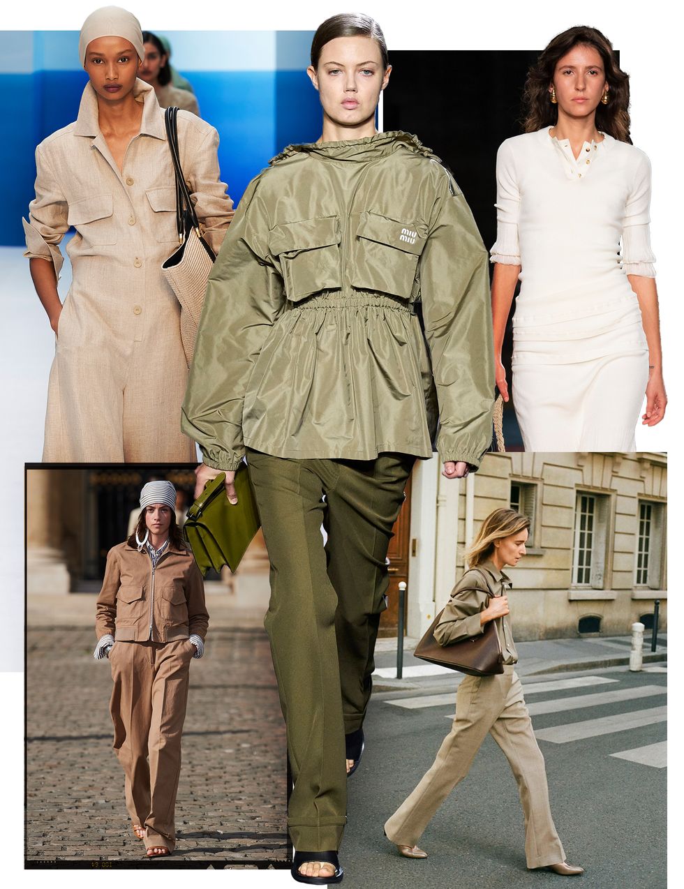 a collage of women in workwear in a roundup of bazaar american sportswear 2023