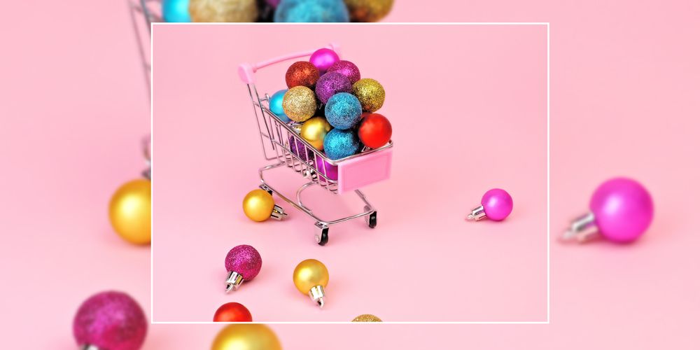 Baubles in a shopping trolley