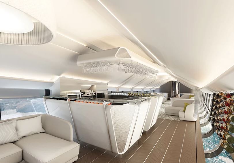 Room, Property, Interior design, Furniture, Luxury yacht, Architecture, Building, Ceiling, Boat, Floor, 