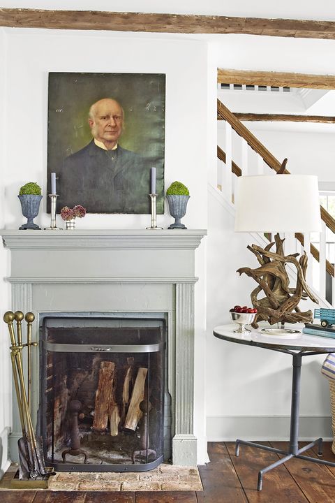 fireplace corner in the hamptons house tour