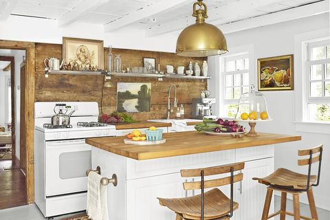 kitchen with salvaged wood in the hamptons house tour