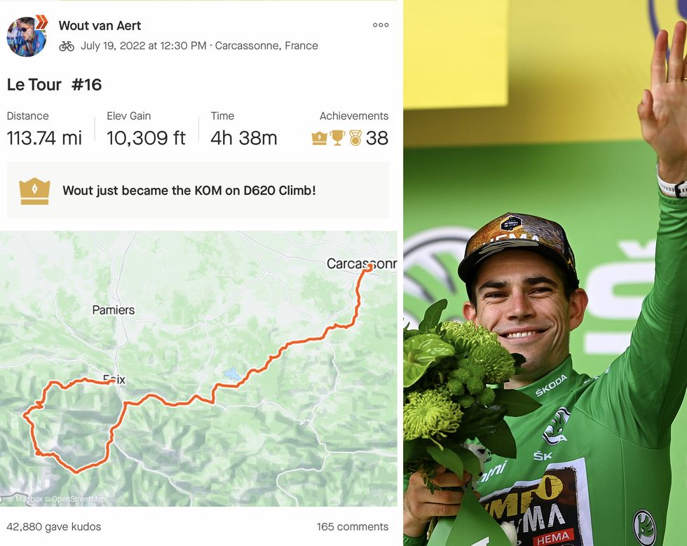wout van aert and his stage 16 strava data from the 2022 tour de france