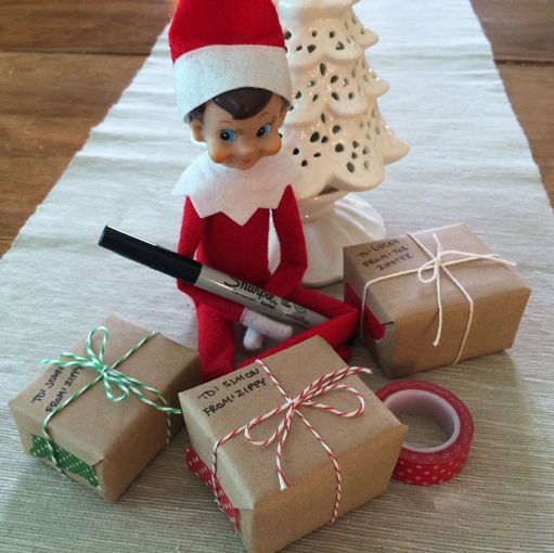 elf on the shelf wrapping presents