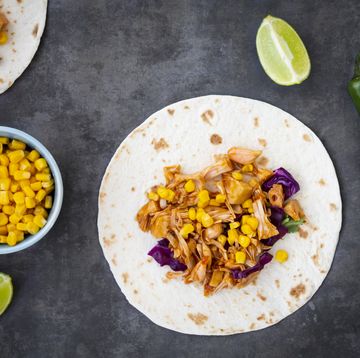 wraps with marinated jackfruit, maize, red cabbage, coriander, lime and chili