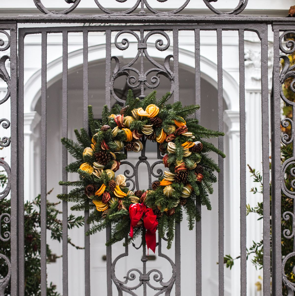 wreath attached to a gate, london, england, uk