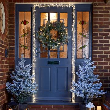 festive front door in blue