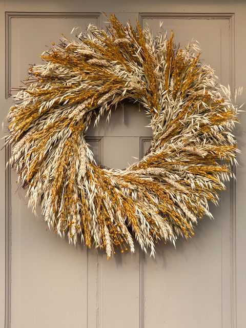 fall door decor wheat wreath