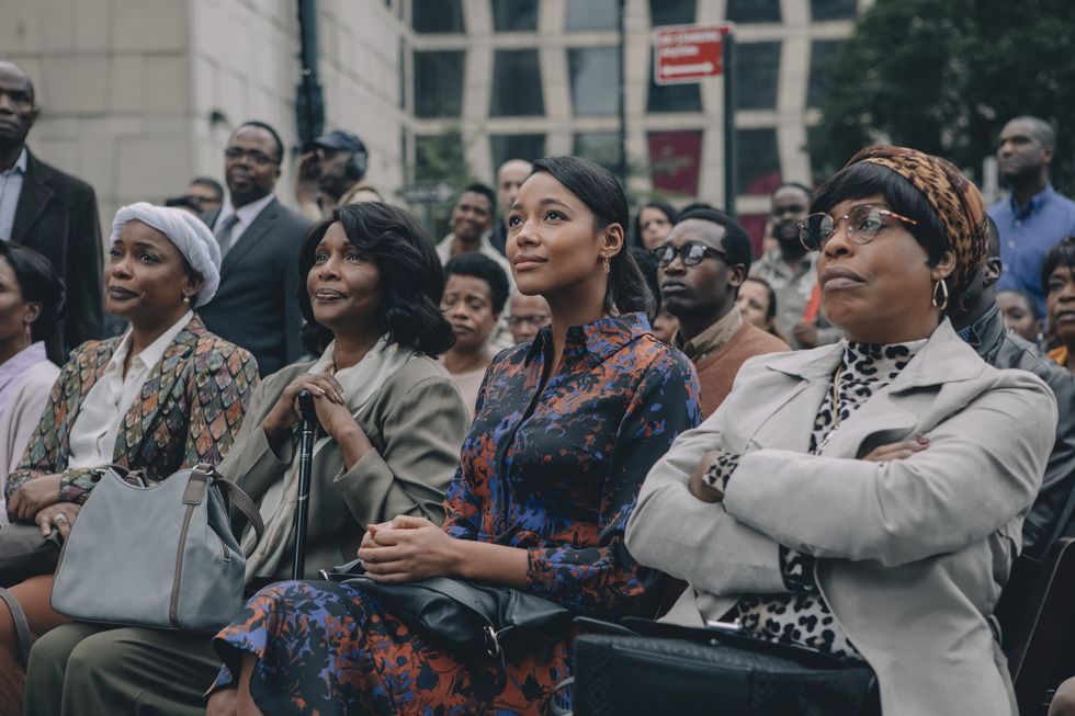 Aunjanue Ellis, Suzzanne Douglas, Kylie Bunbury, and Niecy Nash in a production still from When They See Us.