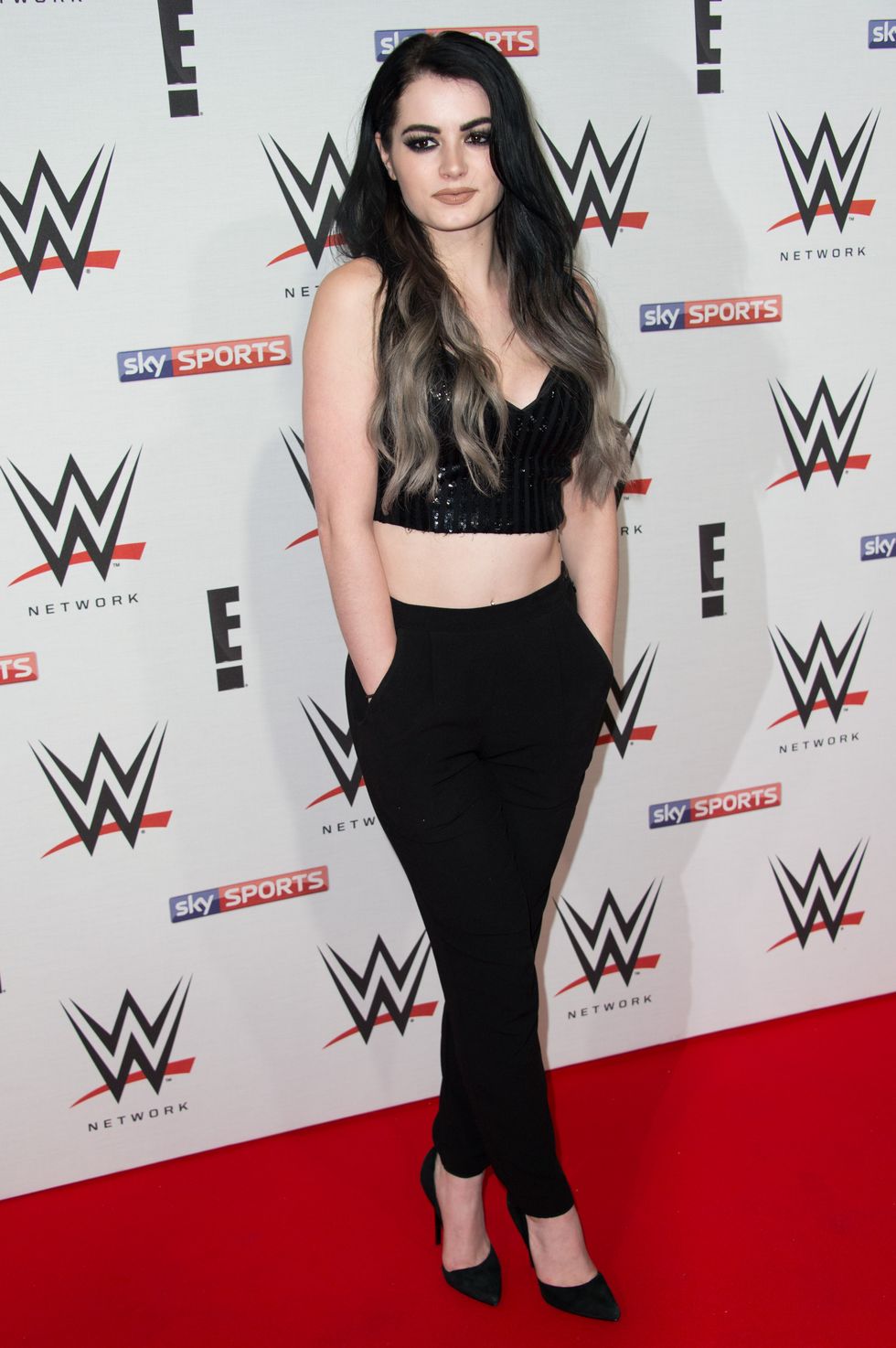 paige on the wwe raw pre show red carpet