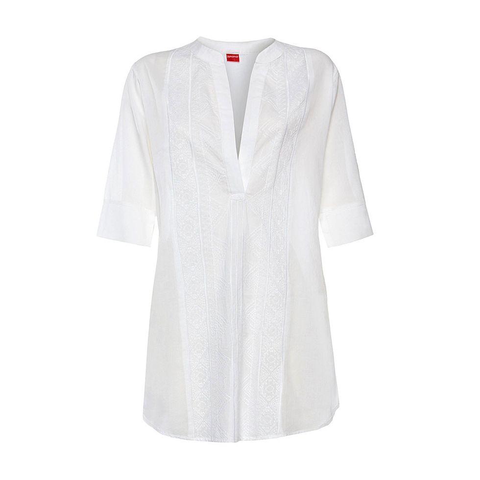 Clothing, White, Sleeve, Dress, Outerwear, Neck, Robe, Blouse, Top, T-shirt, 