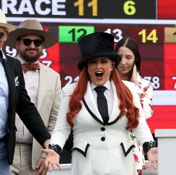 louisville, kentucky may 04 wynonna judd and husband cactus moser reac after playing the national anthem before the start of the 150th running of the kentucky derby at churchill downs on may 04, 2024 in louisville, kentucky photo by rob carrgetty images