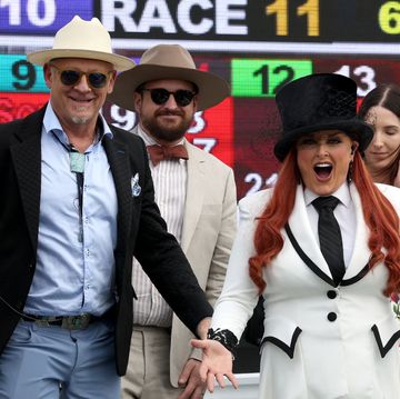 louisville, kentucky may 04 wynonna judd and husband cactus moser reac after playing the national anthem before the start of the 150th running of the kentucky derby at churchill downs on may 04, 2024 in louisville, kentucky photo by rob carrgetty images