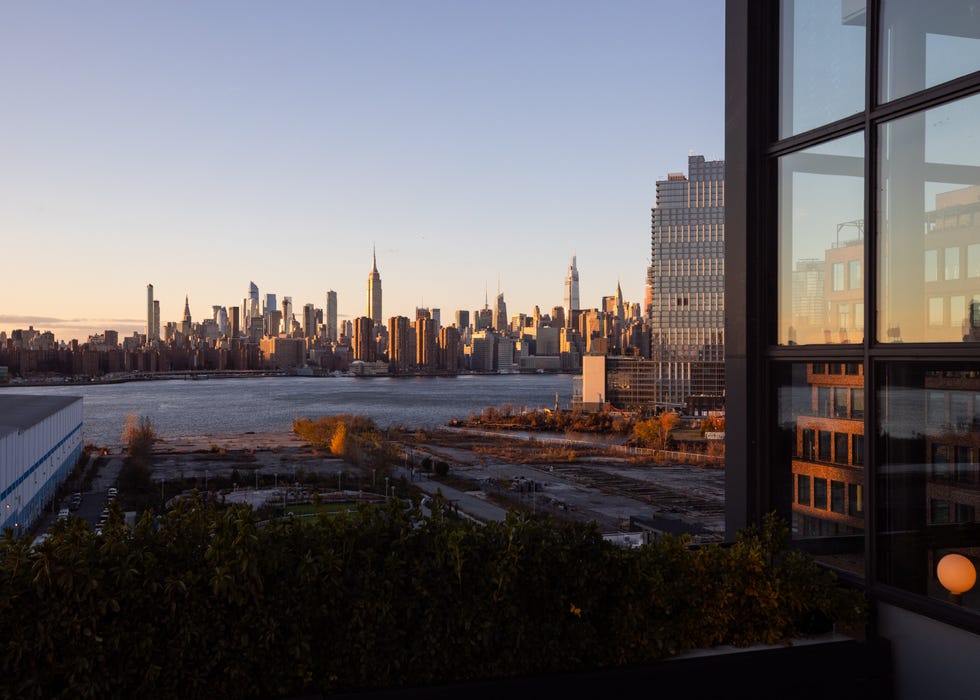 a view of a city from a window of a building