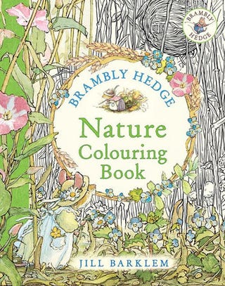cover of a nature coloring book featuring brambly hedge theme