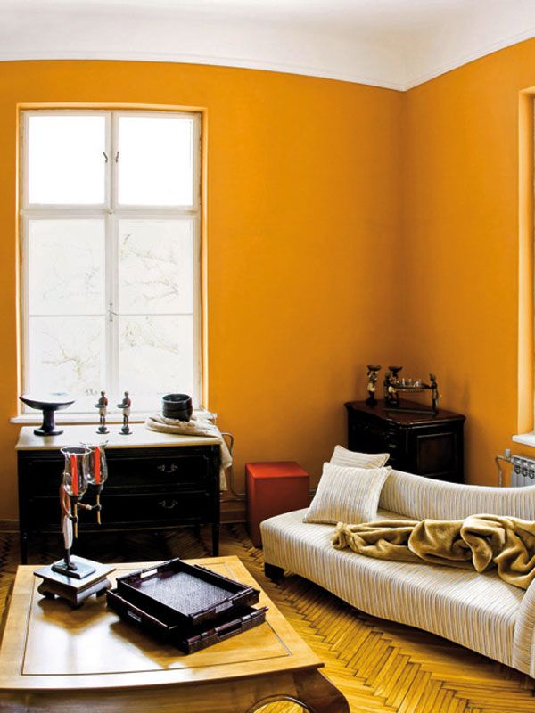 Room, Furniture, Yellow, Orange, Interior design, Living room, Property, Bedroom, Wall, Table, 