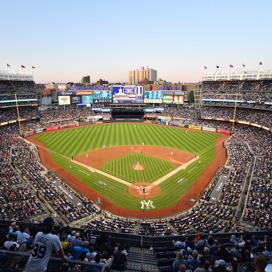 an ariel view of the field and stands at yankee stadium