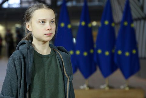 17 year old swedish climate activist greta thunberg makes statements at european building in brussels, belgium on march 5, 2020