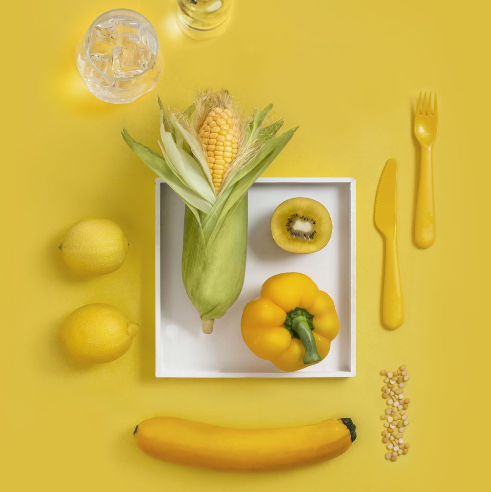 yellow colour vegetables and fruits still life