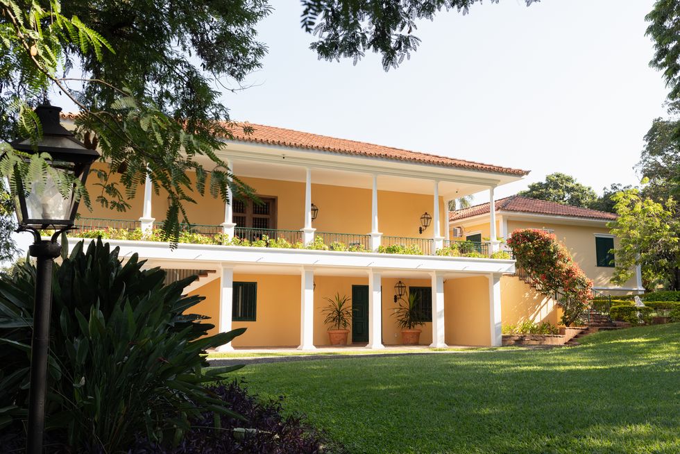 yellow farmhouse facade