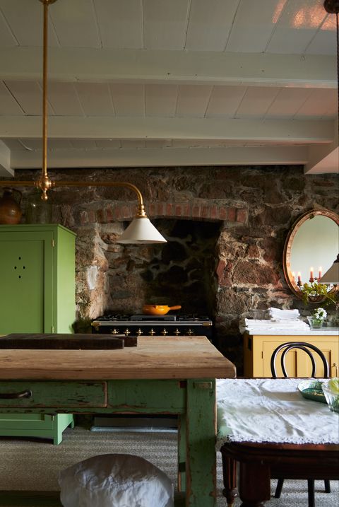 yellow kitchen in fisherman's cottage