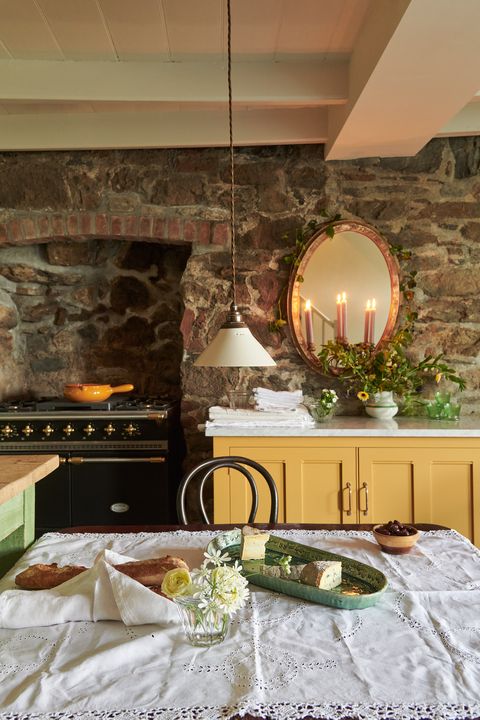 yellow kitchen in fisherman's cottage