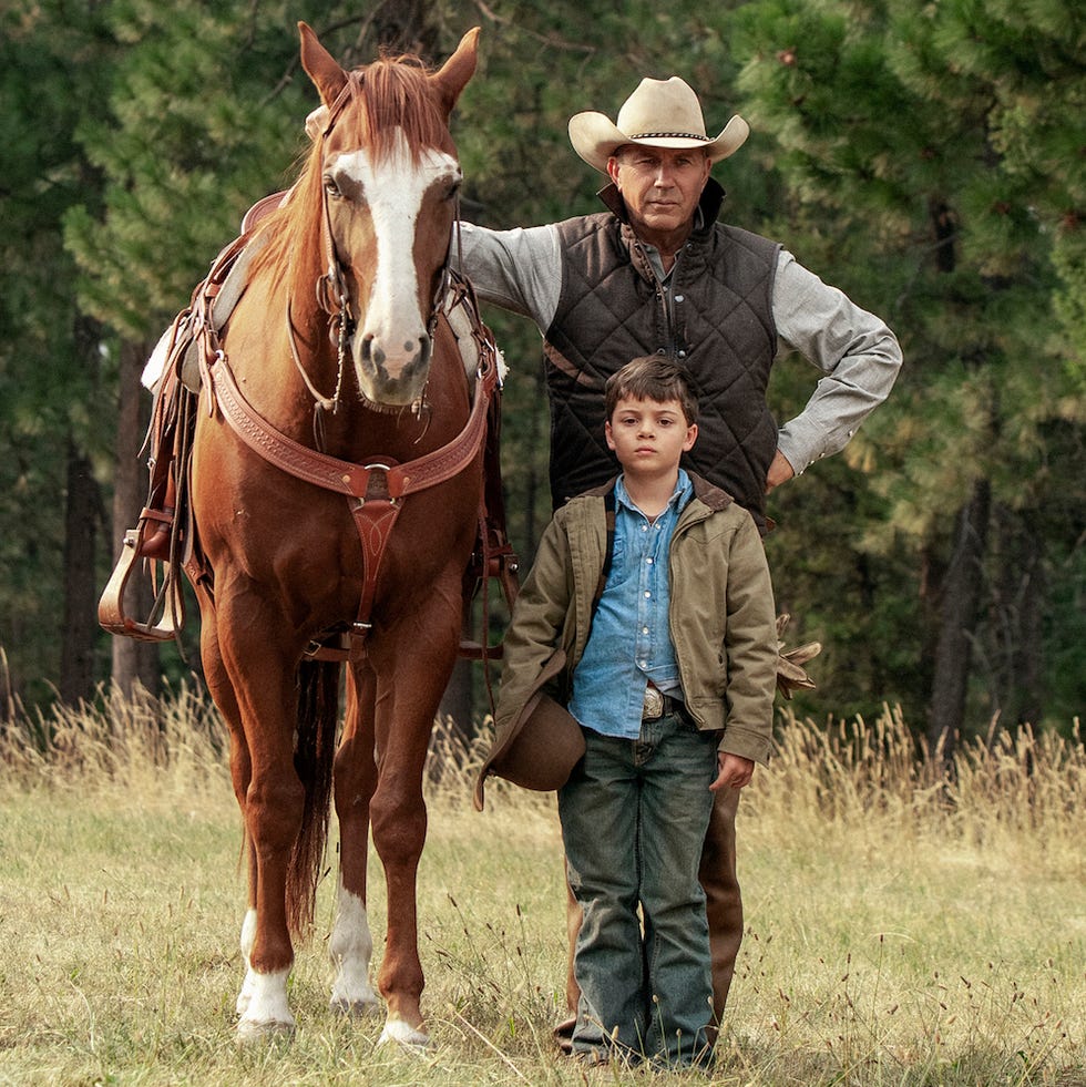 "yellowstone" premieres wednesday, june 20 on paramount network  pictured l to r john dutton kevin costner and tate long brecken merrill