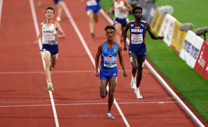 munich, germany   august 21 gold medalist yemaneberhan crippa of italy celebrates after the athletics   mens 10,000m final on day 11 of the european championships munich 2022 at olympiapark on august 21, 2022 in munich, germany photo by amin mohammad jamaligetty images