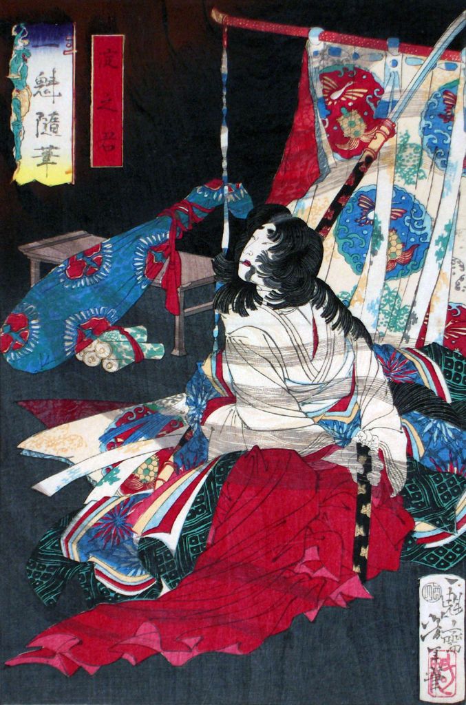 japan lady yodo dono commits suicide at osaka castle in 1615 castle tsukioka yoshitoshi 1839 1892
