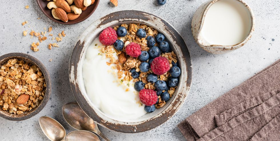yogurt bowl with granola and berries
