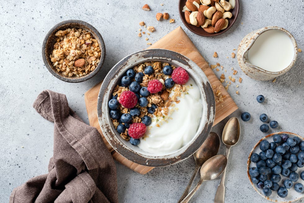 yogurt granola bowl with berries