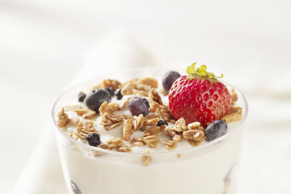 postrun snack yogurt with granola and strawberry