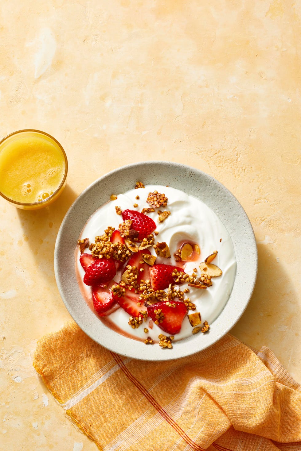 yogurt with strawberries and almondbuckwheat groats.