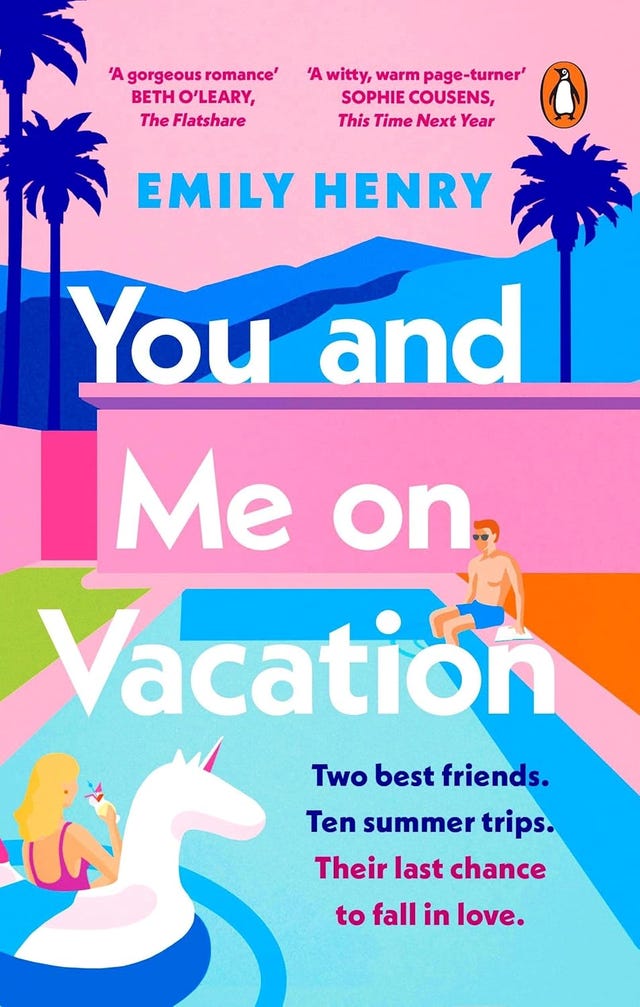 book cover featuring two characters at a pool with a unicorn float