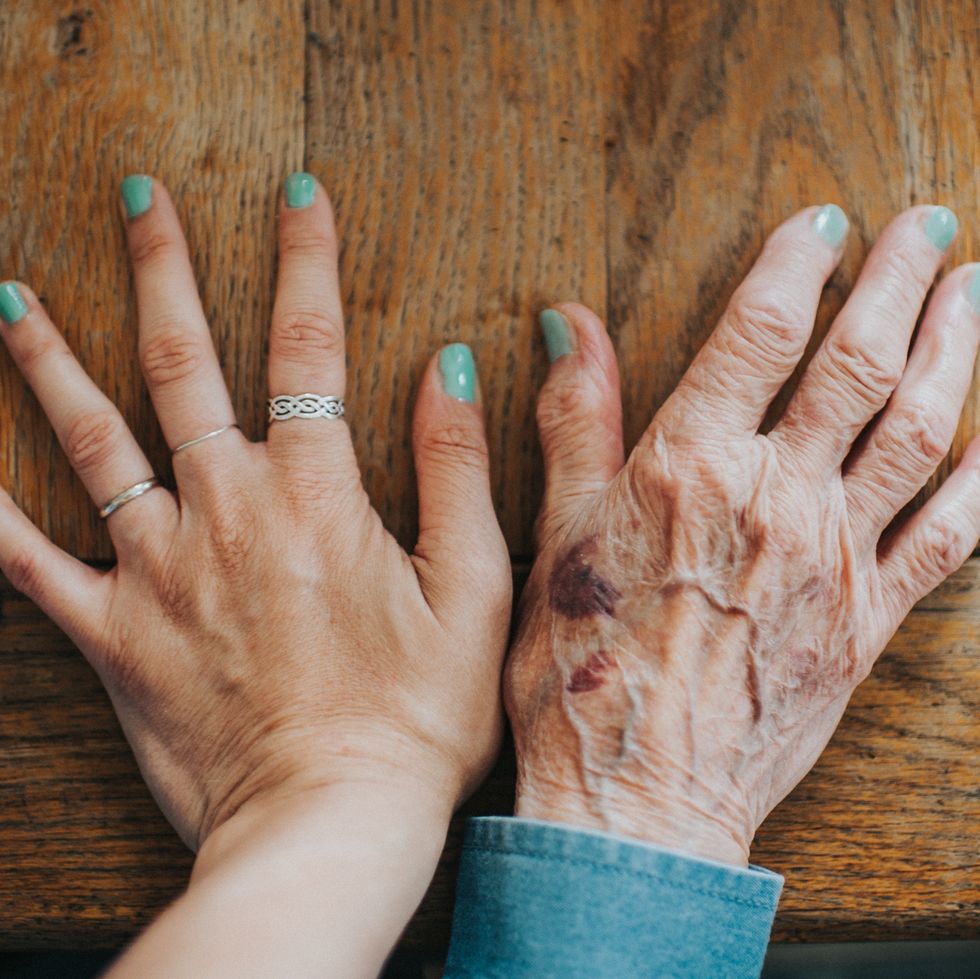 young and old hand