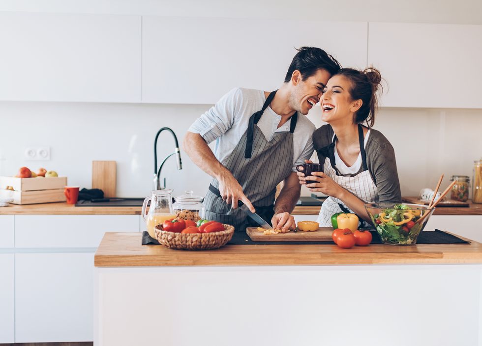 young couple in love in the kitchen