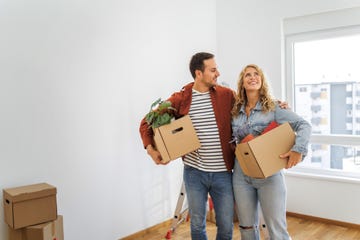 young couple in their new home