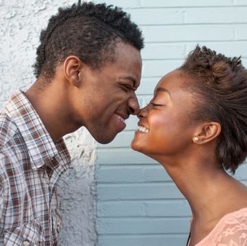 young couple touching noses