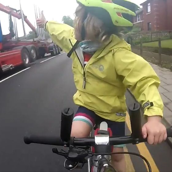 4-Year-Old Cyclist Trucker Driver Thumbs Up