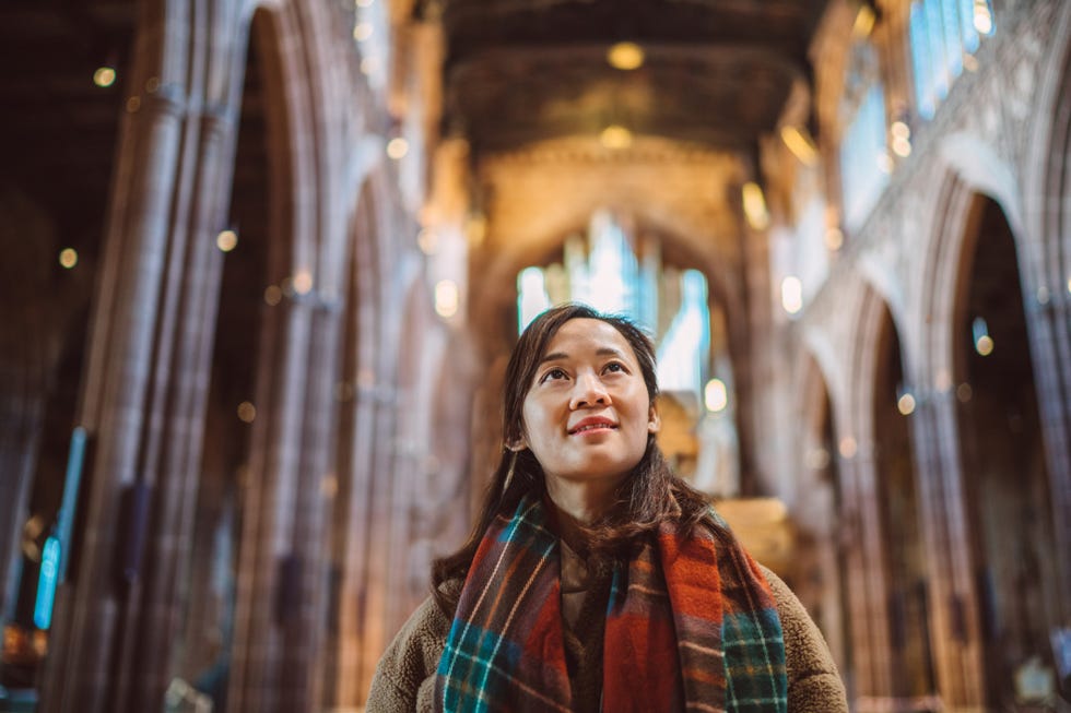 woman walking in church