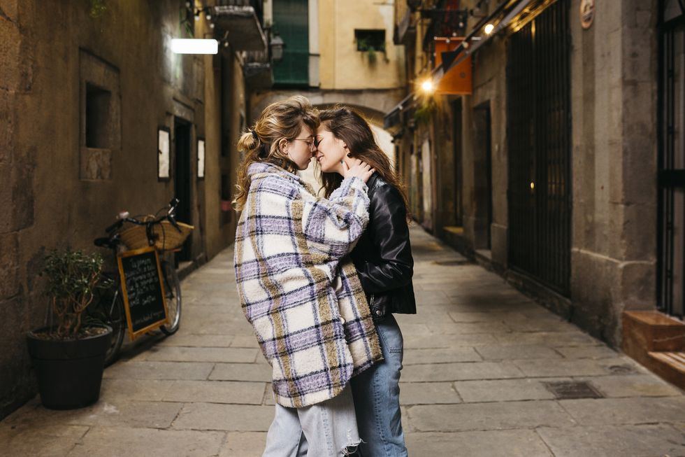 young lesbian couple on street