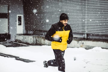 young man exercising in winter