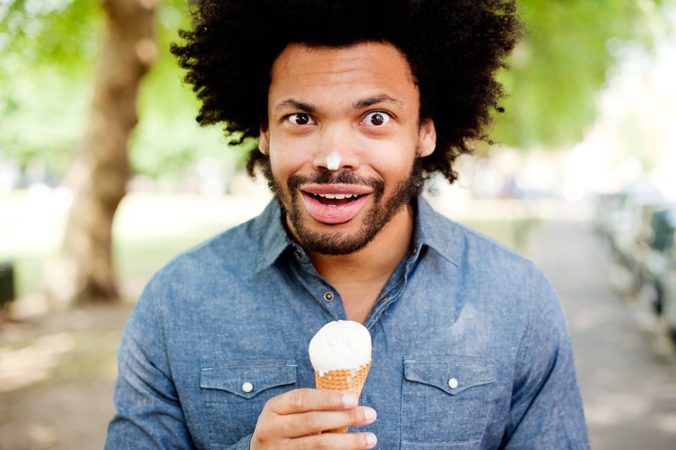 young man with ice cream on his nose