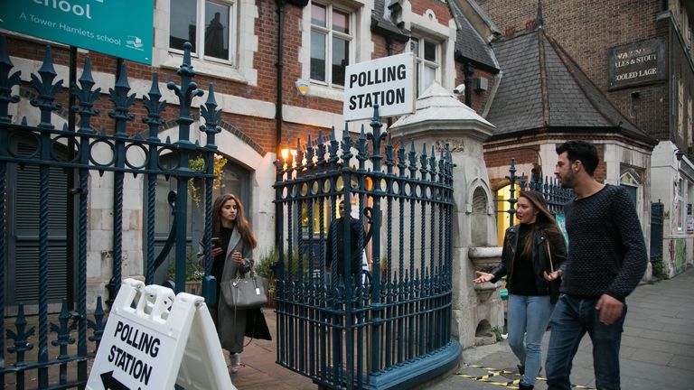Polling station, young voters
