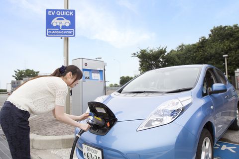 young woman charging Electric Car