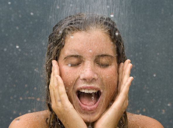 young woman in shower