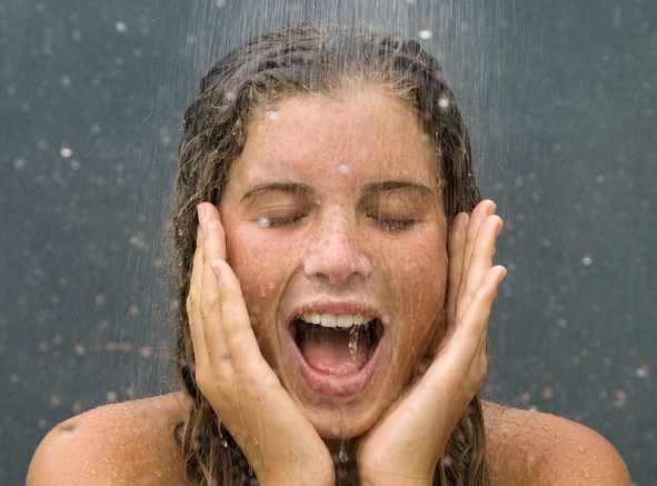 young woman in shower