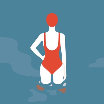 young woman in the swimming pool girl swimmer in bathing suits and swimming caps water sport and swimwear girl swimsuit, recreation and leisure the view from the back flat vector illustration