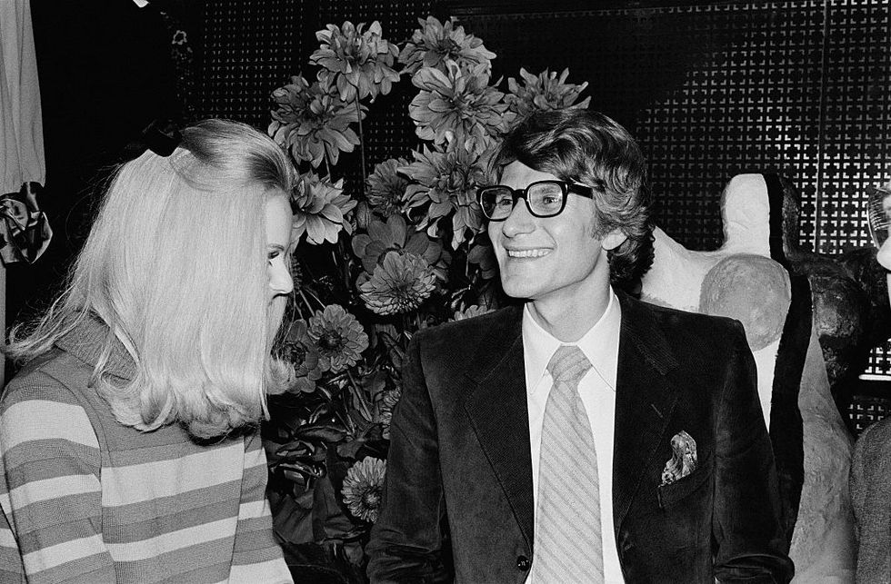 yves saint laurent at the opening of the first shop saint laurent rive gauche in paris