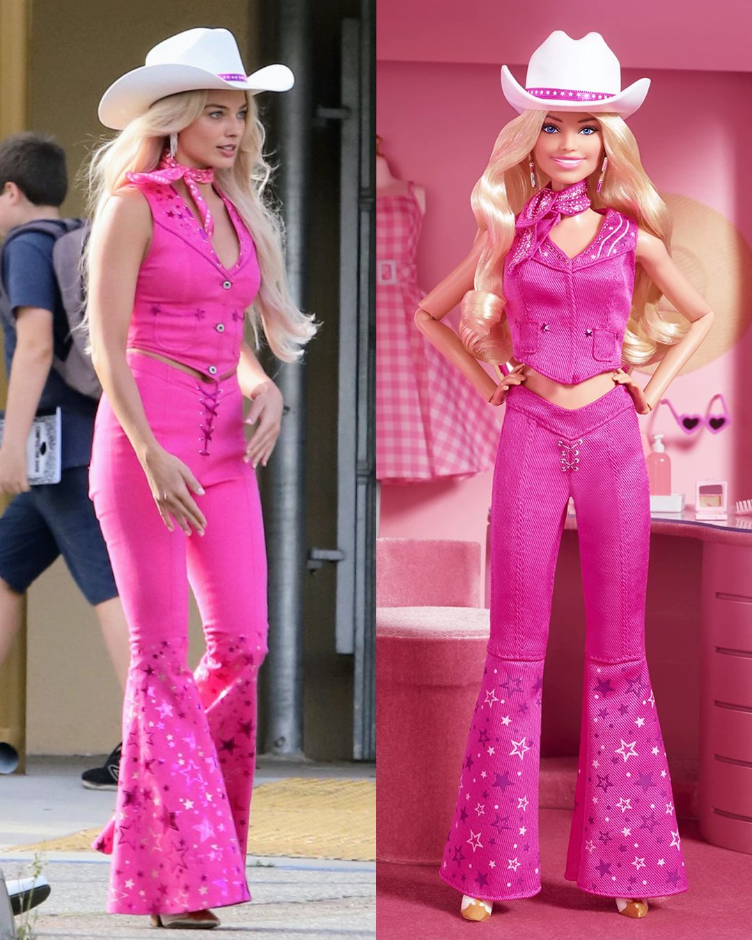 Barbie: Muñeca coleccionable de la película Margot Robbie como en Pink  Western Outfit, rosa, plata